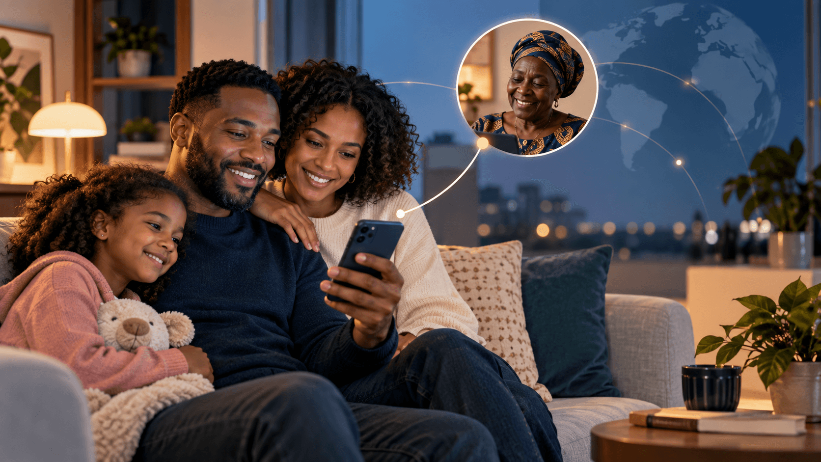 A family reviewing a payment together on a tablet at home
